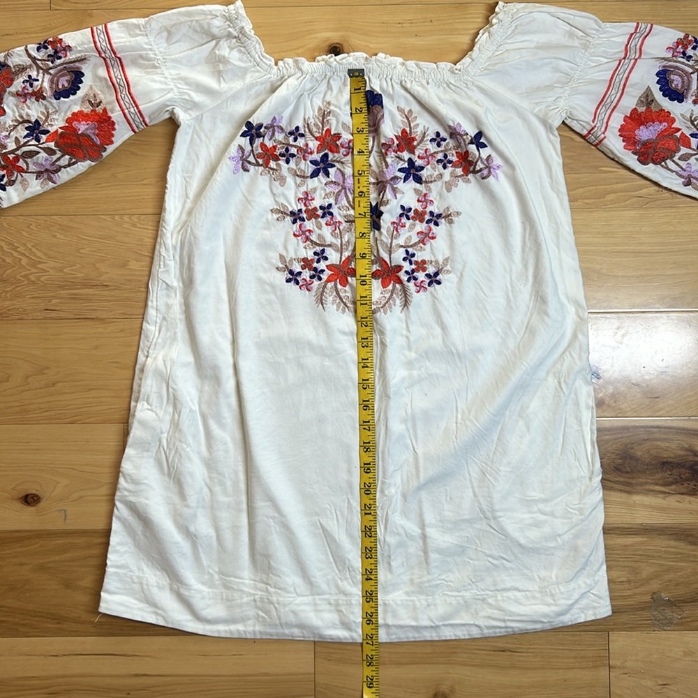 Free People Off Shoulder Embroidered 100% Cotton Dress w/Pockets | Size Small - Picture 3 of 11